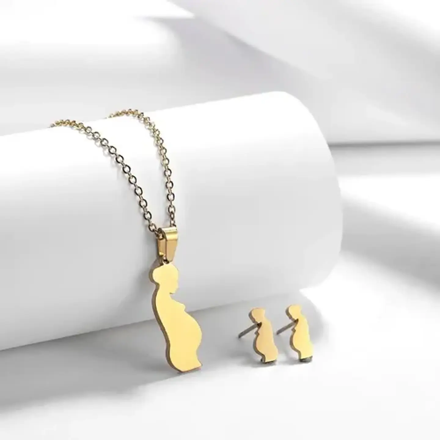 Conjunto Cadena Colgante Aros Mamá Embarazada + Caja Regalo 3