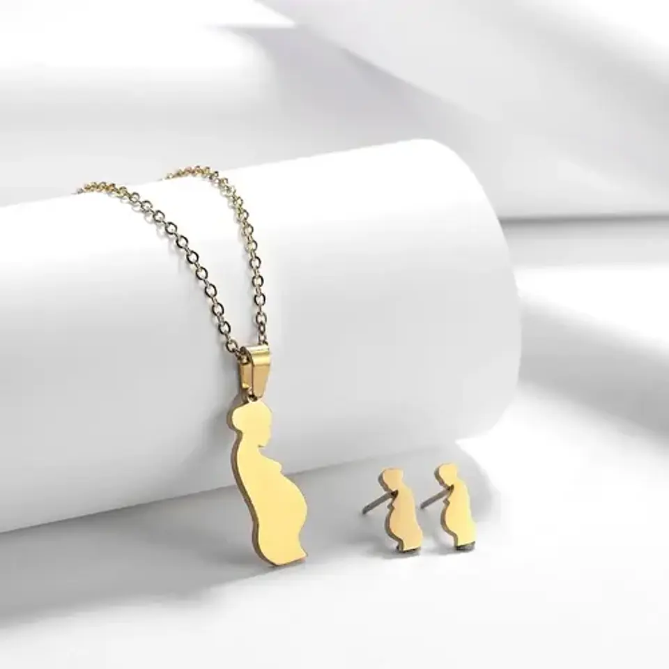 Conjunto Cadena Colgante Aros Mamá Embarazada + Caja Regalo 3
