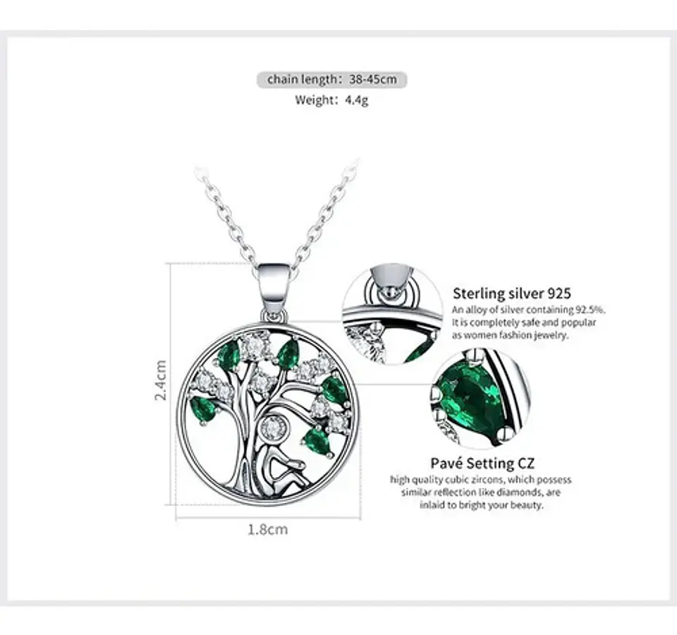 Collar Plata 925 Árbol De La Vida Circón Joyas Regalo Mujer 4