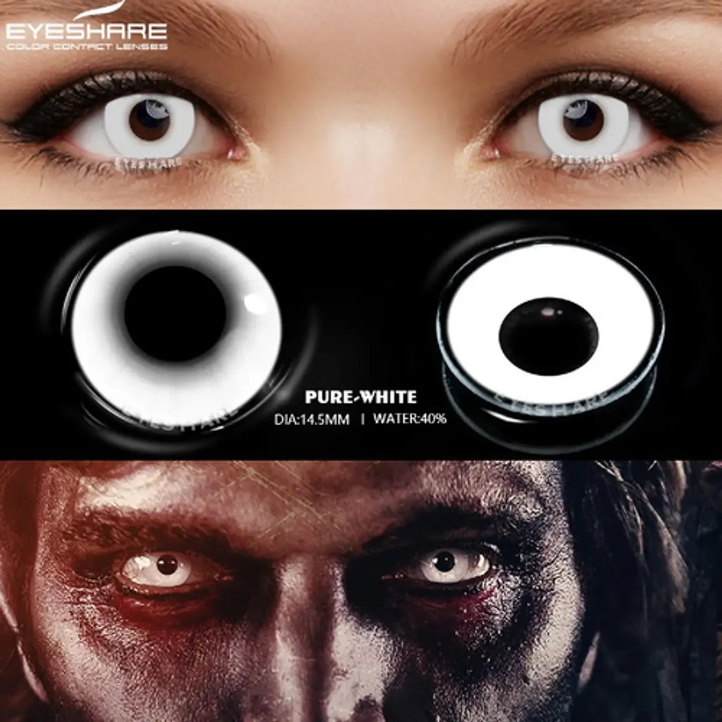Lentes Contacto Blanco Cosplay Halloween +liquido +estuche 2