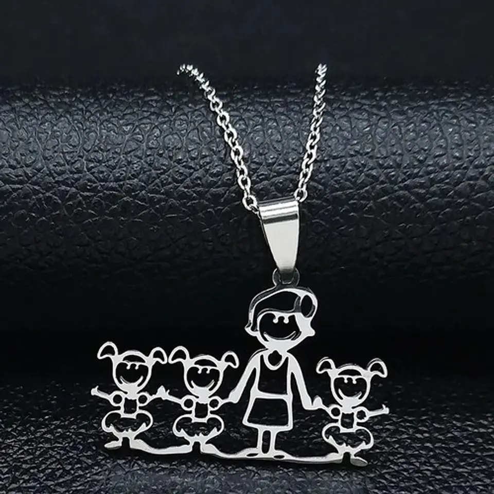Collar Familia Mamá Y Tres Hijas + Caja Regalo Joyas 2