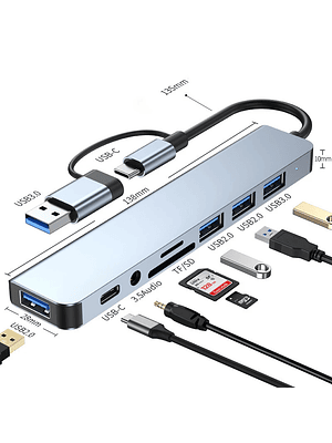 8 in 2 USB +Type C HUB Multi Puerto