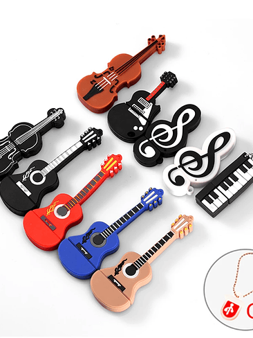 Unidad flash USB 2.0 de 128 GB con diseño de instrumento musical y notas de violín, color 64 GB, llavero de regalo 1