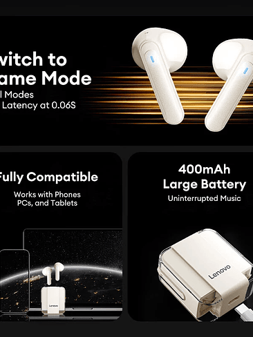 Auriculares estéreo inalámbricos Lenovo LP51 TWS Bluetooth V5.4, Lenovo Conexion Dual para Juegos 6