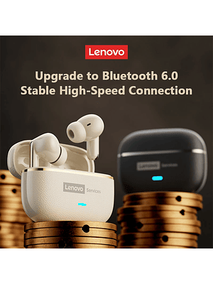 Auriculares inalámbricos Lenovo LE208 TWS Bluetooth 6.0 de cuero, estéreo, ENC, con cancelación de ruido y baja latencia de 38 ms para juegos.