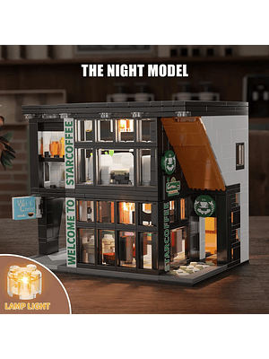 👾Bloques de construcción de cafetería de fantasía | Con Cadena De Luz Luminosa+Asiento 👾