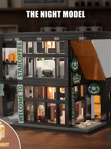 👾Bloques de construcción de cafetería de fantasía | Con Cadena De Luz Luminosa+Asiento 👾 1