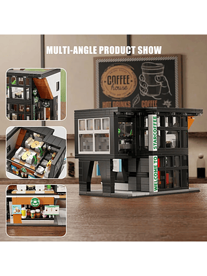 👾Bloques de construcción de cafetería de fantasía | Con Cadena De Luz Luminosa+Asiento 👾