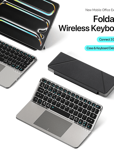 ✨ Teclado Inalámbrico Plegable con Touchpad – Conecta hasta 3 Dispositivos 1
