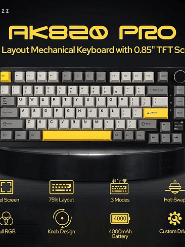 ⌨️ AJAZZ AK820 PRO – Teclado Mecánico 75% con Pantalla TFT 1