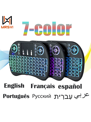 🎮 Mini Teclado Inalámbrico 7 Colores – Touchpad Integrado y Multilenguaje
