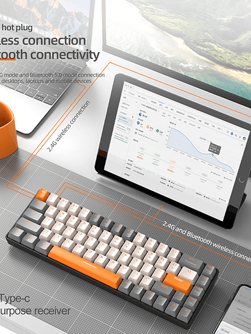 ⌨️ Teclado Mecánico Inalámbrico K68 – 2.4G + Bluetooth | Compacto 68 Teclas⌨️ 4