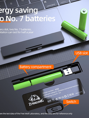 ⌨️ Teclado Mecánico Inalámbrico K68 – 2.4G + Bluetooth | Compacto 68 Teclas⌨️ 6