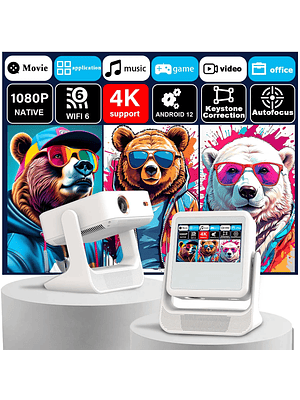 🎬 Proyector Smart 1080P Nativo con WiFi 6 y Android 12 – 4K Soportado | Autofocus + Keystone Automático