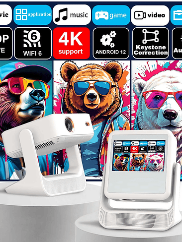 🎬 Proyector Smart 1080P Nativo con WiFi 6 y Android 12 – 4K Soportado | Autofocus + Keystone Automático 1