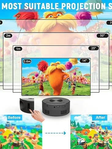 🎬 Mini Proyector Portátil 1080P Soportado – 200 ANSI | Rotación 180° | Pantalla hasta 100” 5