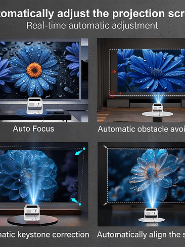 🎬 Proyector Smart 1080P Nativo con WiFi 6 y Android 12 – 4K Soportado | Autofocus + Keystone Automático 6