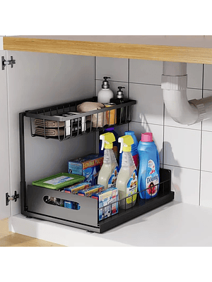 🧼 Organizador Bajo Lavaplatos Deslizante – Doble Nivel con Máxima Capacidad