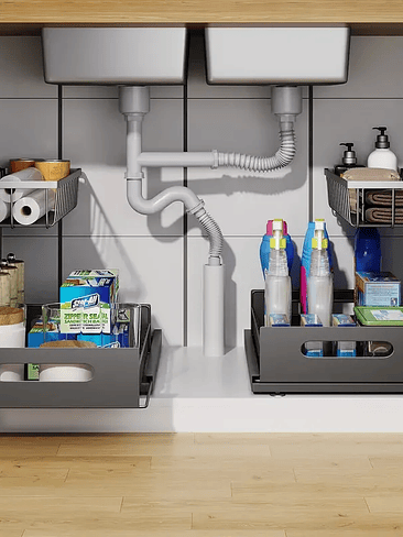 🧼 Organizador Bajo Lavaplatos Deslizante – Doble Nivel con Máxima Capacidad 2