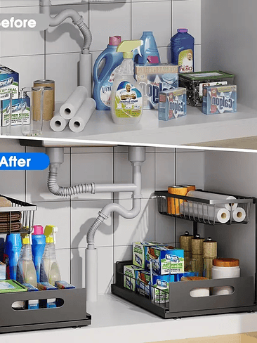 🧼 Organizador Bajo Lavaplatos Deslizante – Doble Nivel con Máxima Capacidad 3