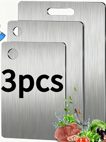 🔪 Set de Tablas de Corte de Acero Inoxidable (3 Piezas) – Higiene, Resistencia y Estilo Profesional 1