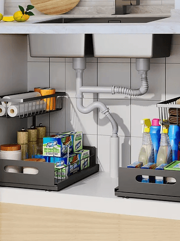 🧼 Organizador Bajo Lavaplatos Deslizante – Doble Nivel con Máxima Capacidad 4