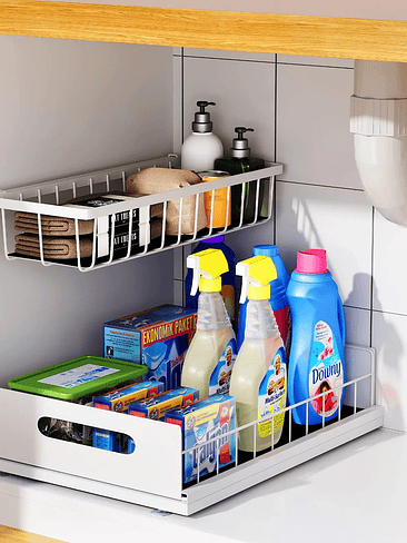 🧼 Organizador Bajo Lavaplatos Deslizante – Doble Nivel con Máxima Capacidad 7