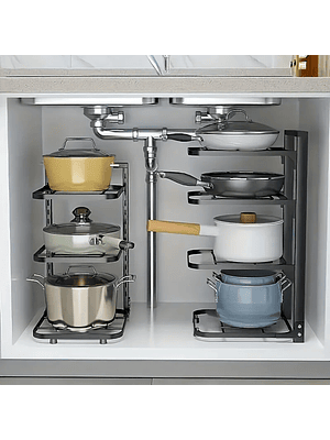 🍳 Organizador de Ollas y Sartenes Ajustable – Maximiza el Espacio Bajo tu Lavaplatos