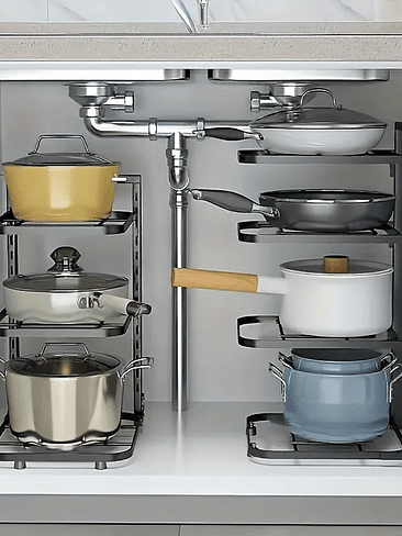 🍳 Organizador de Ollas y Sartenes Ajustable – Maximiza el Espacio Bajo tu Lavaplatos 1