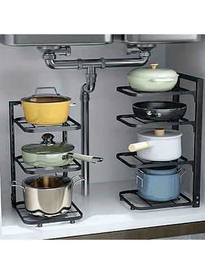 🍳 Organizador de Ollas y Sartenes Ajustable – Maximiza el Espacio Bajo tu Lavaplatos