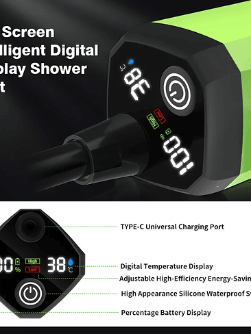 🚿 DUCHA PORTÁTIL ELÉCTRICA RECARGABLE CON PANTALLA DIGITAL 3