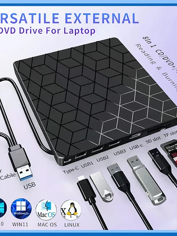 🖥️ ¡LECTOR Y GRABADOR DE CD/DVD EXTERNO VERSÁTIL 8 EN 1 PARA LAPTOP! 💿⚡ 1