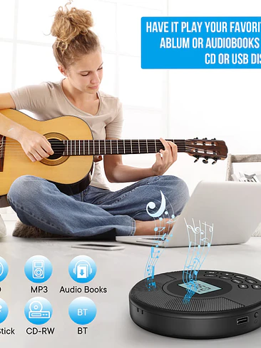 🎶 ¡REPRODUCTOR DE CD PORTÁTIL WALKMAN BLUETOOTH CON DOBLE ALTAVOZ! 💿✨ 2