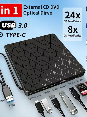 🖥️ ¡LECTOR Y GRABADOR DE CD/DVD EXTERNO VERSÁTIL 8 EN 1 PARA LAPTOP! 💿⚡ 4