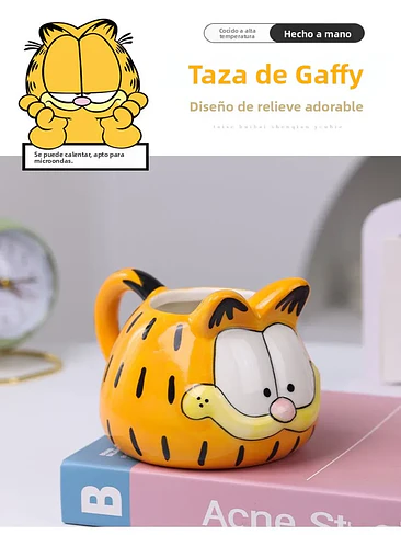 🐱 ¡TAZA DE CERÁMICA PREMIUM DE GARFIELD HECHA A MANO EN RELIEVE! ☕🍊 1