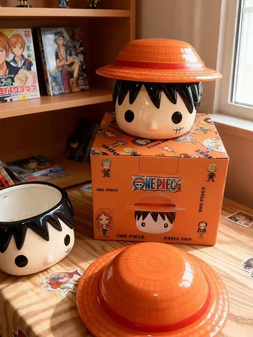 🏴‍☠️ ¡TAZÓN MUG DE CERÁMICA PREMIUM MONKEY D. LUFFY 3D CON TAPA DE SOMBRERO DE PAJA! 👒🍖 1