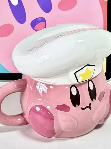 ESTA🥞 ¡TAZÓN MUG DE CERÁMICA PREMIUM KIRBY CAFÉ CON TAPA DE GORRO DE CHEF! 🌸✨¡ 2