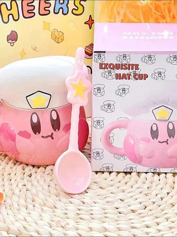 ESTA🥞 ¡TAZÓN MUG DE CERÁMICA PREMIUM KIRBY CAFÉ CON TAPA DE GORRO DE CHEF! 🌸✨¡ 3