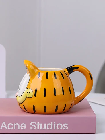 🐱 ¡TAZA DE CERÁMICA PREMIUM DE GARFIELD HECHA A MANO EN RELIEVE! ☕🍊 2