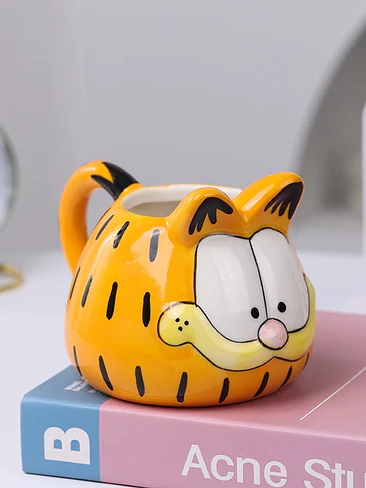 🐱 ¡TAZA DE CERÁMICA PREMIUM DE GARFIELD HECHA A MANO EN RELIEVE! ☕🍊 3