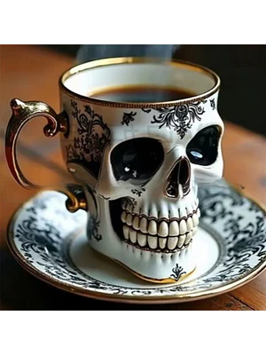 💀 ¡SET DE TAZA Y PLATO DE PORCELANA CALAVERA PUNK SKULL DE LUJO! 🖤✨