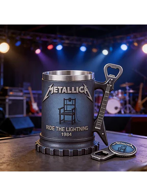 Ruru Metallica Guitar Handle Beer Mug, Ride The Lightning 1984 Collectible Coffee Cup for Rock Fans