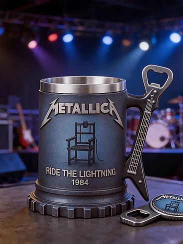 Ruru Metallica Guitar Handle Beer Mug, Ride The Lightning 1984 Collectible Coffee Cup for Rock Fans 1