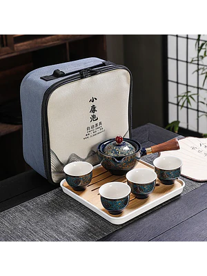 🍵 ¡SET DE TÉ CERÁMICO GONGFU CON ROTACIÓN DE 360° Y ESTUCHE DE VIAJE PREMIUM! 🏔️✨