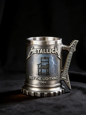 Ruru Metallica Guitar Handle Beer Mug, Ride The Lightning 1984 Collectible Coffee Cup for Rock Fans 3