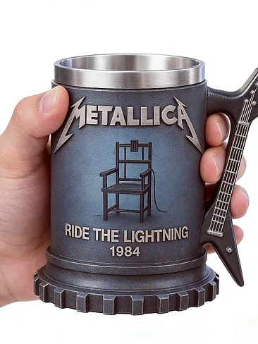Ruru Metallica Guitar Handle Beer Mug, Ride The Lightning 1984 Collectible Coffee Cup for Rock Fans 4