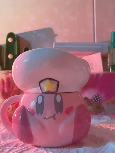 ESTA🥞 ¡TAZÓN MUG DE CERÁMICA PREMIUM KIRBY CAFÉ CON TAPA DE GORRO DE CHEF! 🌸✨¡ 6