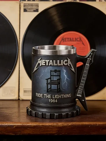 Ruru Metallica Guitar Handle Beer Mug, Ride The Lightning 1984 Collectible Coffee Cup for Rock Fans 6