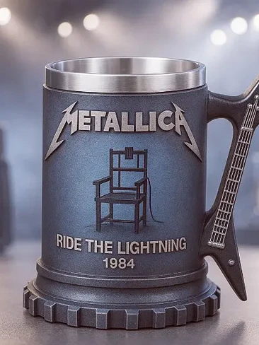Ruru Metallica Guitar Handle Beer Mug, Ride The Lightning 1984 Collectible Coffee Cup for Rock Fans 7