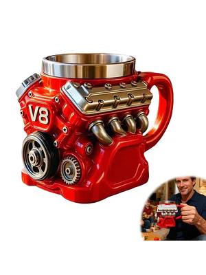 ☕ ¡TAZÓN PREMIUM CON DISEÑO DE MOTOR V8 METÁLICO! 🏎️🔥
